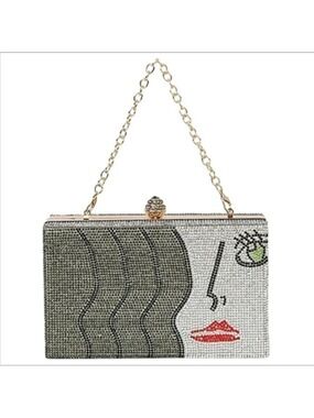 Crystal Art Deco Box Handbag Grey Silver
